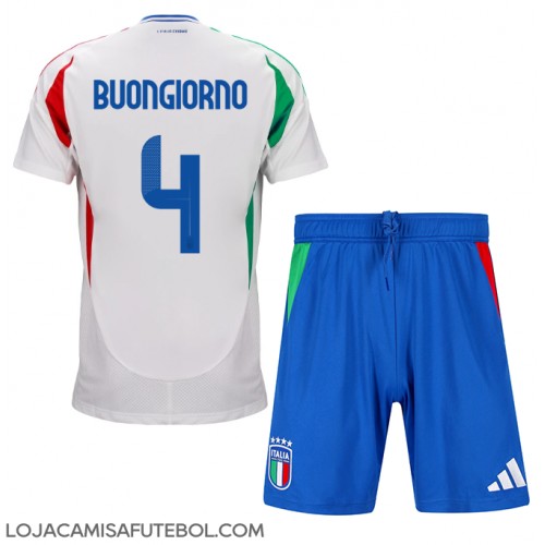 Camisa de Futebol Itália Alessandro Buongiorno #4 Equipamento Secundário Infantil Europeu 2024 Manga Curta (+ Calças curtas)